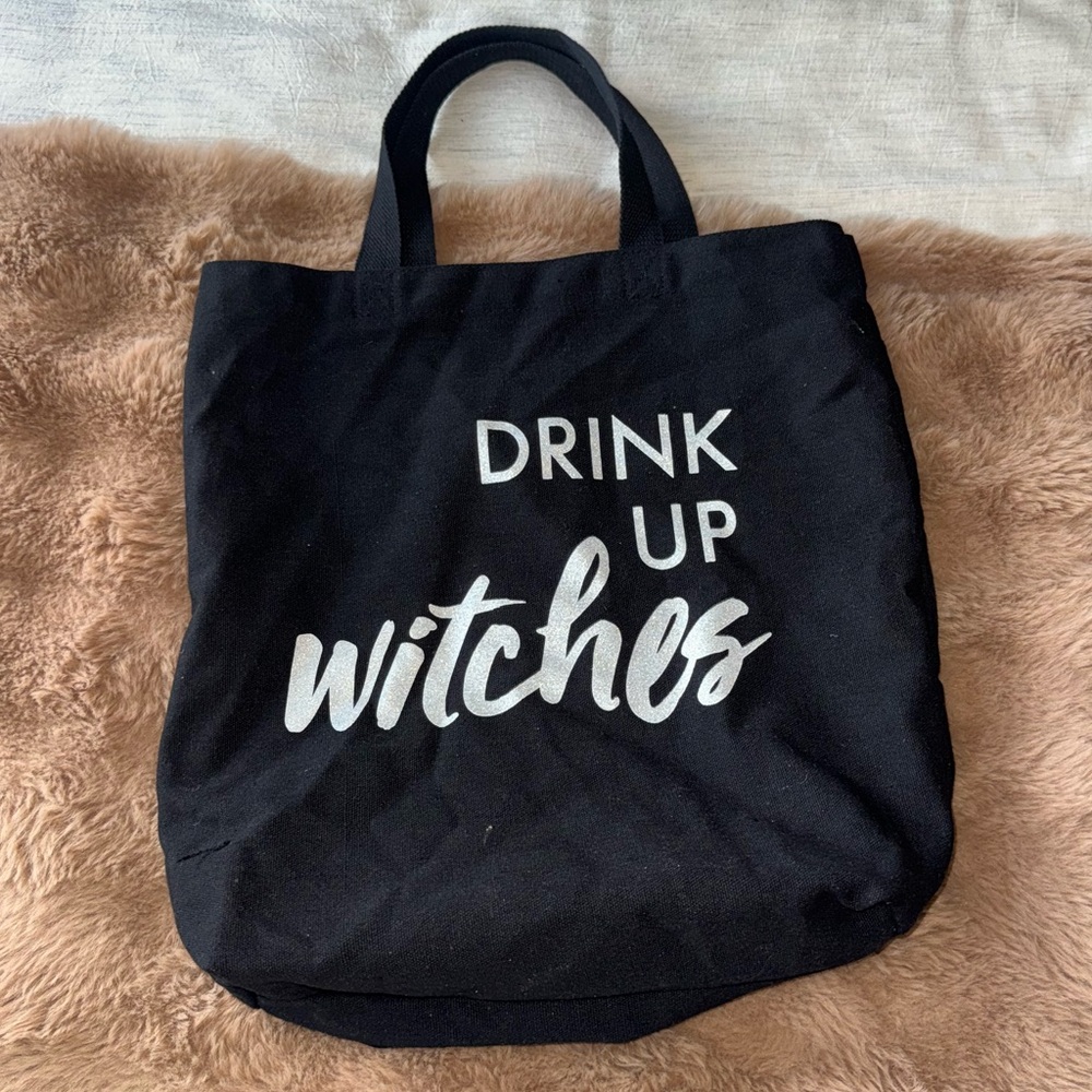 Black Tote Bag with White Print- Halloween Tote
